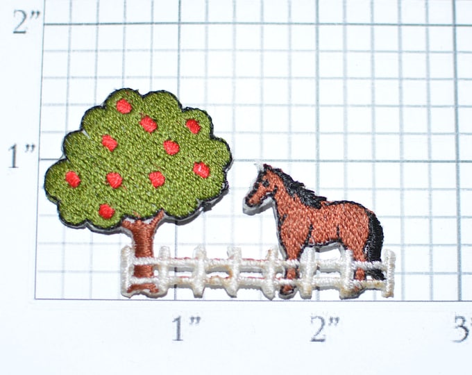 Brown Horse Near Apple Tree Iron-on Embroidered Clothing Patch Applique Cute Equestrian Farm Horseback Rider Farming Cowboy Cowgirl e32j