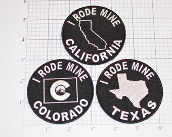 I Rode Mine (Choose State) Iron-On Embroidered Clothing Patch Motorcycle Rider Biker Jacket Vest MC Rally Emblem Trip Memento Souvenir Logo