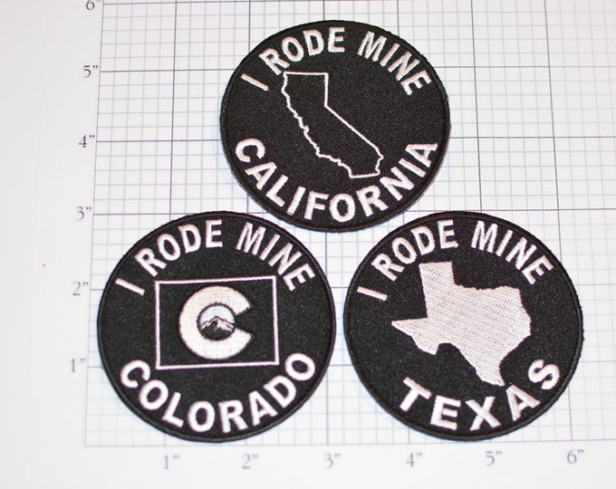 I Rode Mine (Choose State) Iron-On Embroidered Clothing Patch Motorcycle Rider Biker Jacket Vest MC Rally Emblem Trip Memento Souvenir Logo