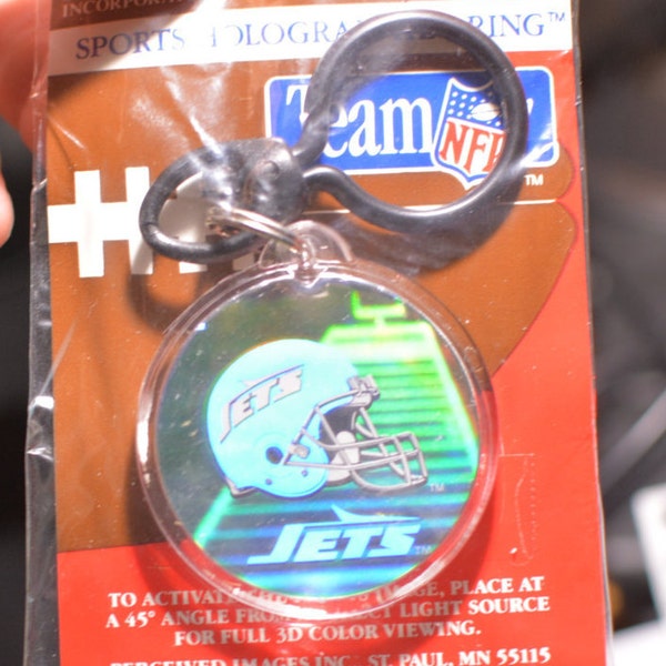 New York Jets Hologram Key Ring, Team NFL Authentic Vintage Licensed Merchandise, Great NY Jets Fan Gift, Rare Unique Collectible Keychain