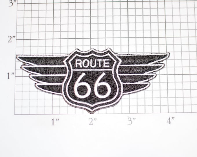 US ROUTE 66 Wings Black Iron-On Embroidered Clothing Patch for Biker Jacket Vest MC Backpack Trip Travel Souvenir Trucker Road Sign America