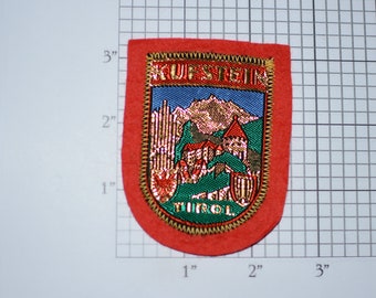 KUFSTEIN Tirol Austria RARE Vintage Sew-on Travel Patch Souvenir Metallic Gold Thread Trip Keepsake Scrapbook Tourist Gift Idea Crest