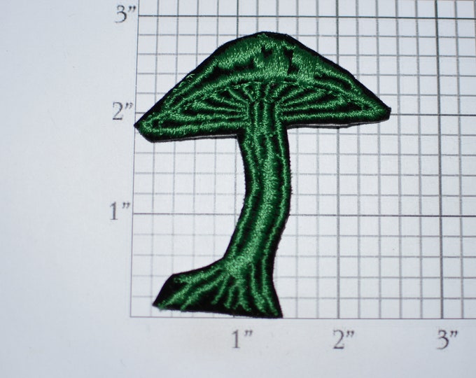 Green & Black Mushroom Toadstool Iron-on Embroidered Clothing Patch Appliqué Cute Fun Nature for Jeans Jacket Hippie Boho DIY Fashion Accent