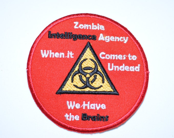 Zombie INTELLIGENCE Agency, When it Comes to Undead We Have the Brains Iron-on Patch Funny Novelty for Shirt Jacket Jeans Backpack Clothes