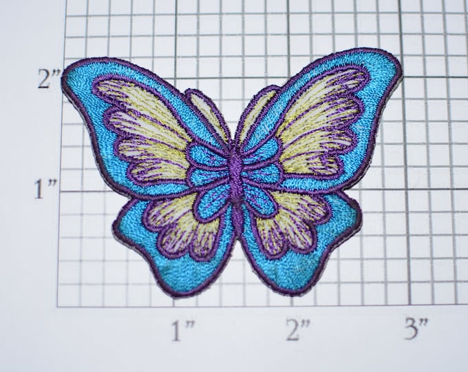 Beautiful Blue Butterfly Iron-On Vtg Embroidered Patch for DIY Craft Idea Clothing Clothes Repair Fashion Accent Cute Decorative Adornment