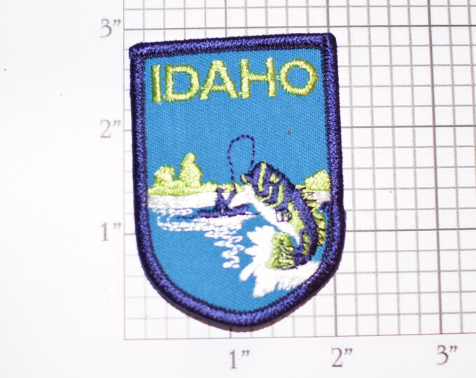 Idaho Fishing Bass Iron-On Vintage Travel Patch Trip Souvenir for Jacket Vest Backpack Keepsake Gift Idea Scrapbook Emblem Fisherman Fish