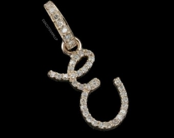 Diamond Initials, Diamond Cursive "E" Initials Pendant, 14K Solid Gold Pave Diamond Initials, Diamond initial Pendant, Gold Initials