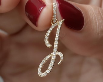 Diamond Initial Pendant, Sterling Silver Alphabet Letter Charm,Unisex Personalized Valentine’s Day Gift