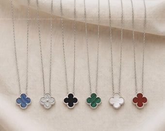 Four Leaf Clover Necklace In 6 Colors Silver 925 Lucky Charm Minimalist Floral Pendant,Gift For Her Jewelry