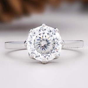 Anello di fidanzamento con moissanite rotonda da 2,32 ct, anello di anniversario con taglio portoghese vintage, anello di proposta unico, anello in oro rosa 14 carati, fede nuziale