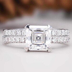 Asscher Cut Moissanite engagement Ring,Anniversary Gift,Gift for Gilrlfriend,14K White Gold Ring,Propose Ring,Wedding Ring
