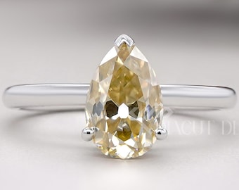 1.85 CT Old Mine Pear Moissanite Engagement Ring:14K Solid Gold Solitaire Bridal Ring