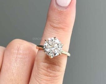 3 CT Round Cut Moissanite Engagement Ring,Solitaire Ring in 14K Gold,Anniversary Gift for her,Bridal Proposal Ring