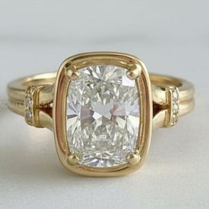 2 CT Elongated Cushion Cut Moissanite Engagement Ring : 14K Gold Minimalist Solitaire Ring