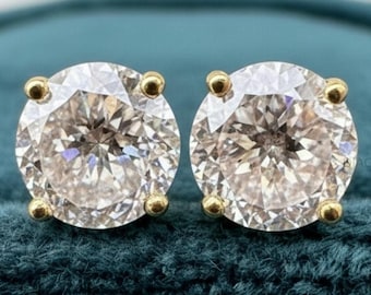 Portuguese Cut Moissanite Stud Earrings, 14K Gold Round Solitaire Wedding Anniversary Gift