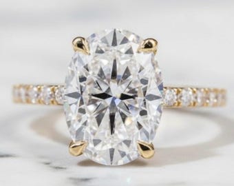 3 CT Oval Cut Moissanite Engagement Ring: Hidden Halo Half Eternity Wedding Ring