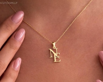 Double Initial Necklace, Two Letter Necklace, Personalised Initial Necklace, Dainty Name Charm, Couple Necklace, Anniversary Gifts for Her