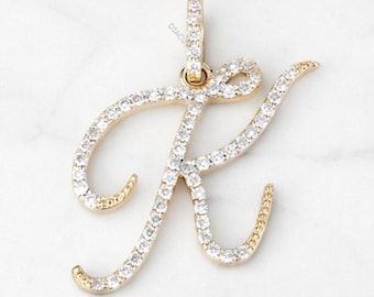 14K Solid Gold Diamond K Initial pendant, Moissanite Diamond Initial Pendant, Custom Letter Diamond Pendant, Monogram Gift