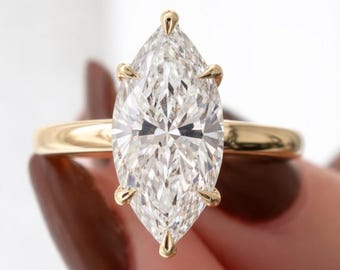 2.30 CT Marquise Moissanite Engagement Ring, 14K Gold Solitaire, Dainty Bridal Ring