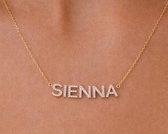 Diamond Pave Name Necklace: Name Necklace, Gifts for mom, Wedding Gift, Personalized gift for her, Anniversary Gift, Christmas, Holiday Gift