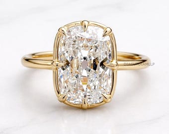 5 CT Old Mine Cut Cushion Moissanite Engagement Ring, 14K Gold Bezel Bridal Ring