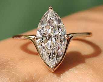 2.30 CT Marquise Cut Moissanite Engagement Ring, 14K Gold Solitaire Bridal Ring