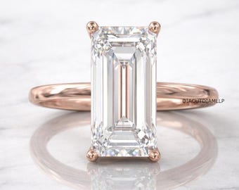 3 CT Emerald Cut Moissanite Diamond Engagement Ring, 14K Solid Gold   Anniversary Ring