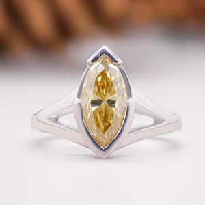 1.85 CT Marquise Cut Moissanite Engagement Ring,14K Solid Gold half bezel Set Ring, Elongated Marquise Cut Promise Ring,Wedding Gift Ring