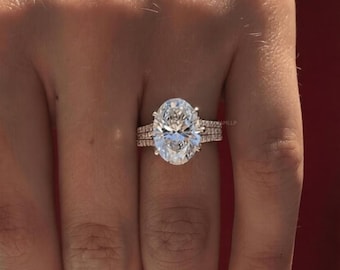 4 CT Oval Moissanite Engagement Ring, 14K White Gold Pave Band Bridal Ring