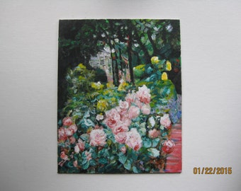 original acrylic painting of rose garden