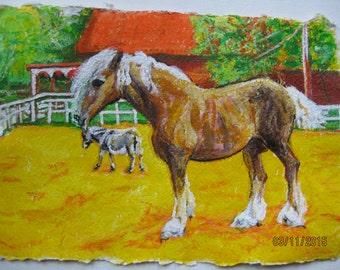 Original acrylic painting of horse and donkey pop art animal