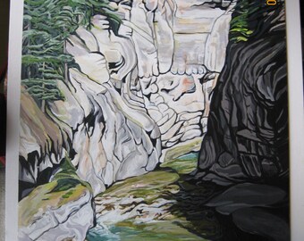 original acrylic landscape painting of Maligne Canyon, Rocky Mountains