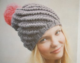 INSTANT DOWNLOAD PDF, Knitted Hat Pattern, Digital File Hat Pattern, Pom Pom Hat, Knit Winter Hat