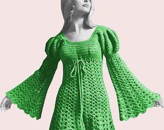 INSTANT DOWNLOAD PDF, Crochet Dress Pattern 1970s, Dress Digital File Crochet Pattern - "Juliet" Mini Dress