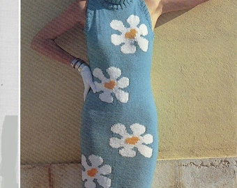 INSTANT DOWNLOAD PDF, Knitted Midi Dress Pattern, Digital File Knit Daisy Sun Dress Pattern -Ladies Dress, knit dress