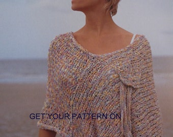 INSTANT DOWNLOAD PDF,  Digital File Knitted Pattern - Womens Knitted Wrap, Shawl, Ladies Wrap, Knit Poncho, Light weight shawl, pdf file