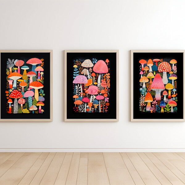 Colorful Mushroom Art Prints | Set of 2 Digital Print Bundle | Nature Animal Poster Art | Fantasy Decor | Whimsy Forest Theme Poster