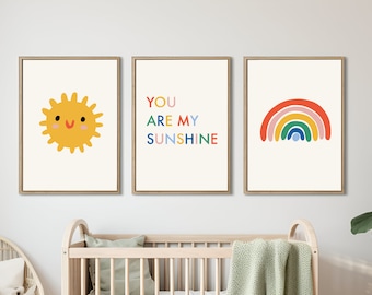 You Are My Sunshine Lullaby Theme Nursery Decor Prints | Set of 3 Digital Print Bundle | Neutral Baby Room | Kids Quote Poster Art