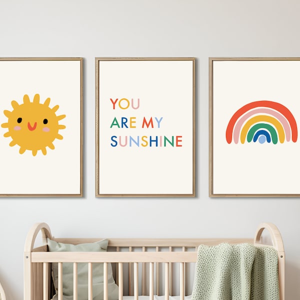 You Are My Sunshine Lullaby Theme Nursery Decor Prints | Set of 3 Digital Print Bundle | Neutral Baby Room | Kids Quote Poster Art