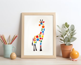 Colorful Polka Dot Giraffe Wall Print | Instant Download Digital Art | Neutral Room Nursery Decor | Safari Theme Wildlife Illustration