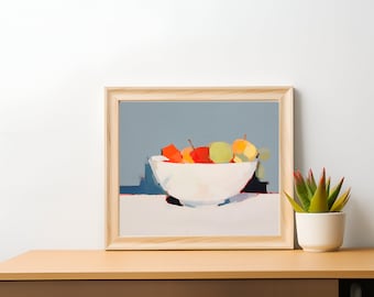 Kitchen Home Decor Fruit Bowl Still Life Study Painting | Digital Download Art | Minimalist Kitchen Decor | Color Block Poster