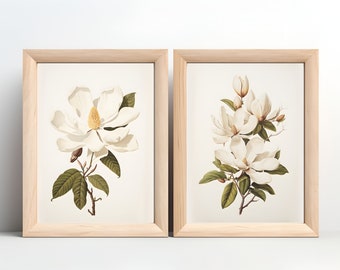 Magnolia Set Botanical Illustrations | Set of 2 Digital Print Bundle | Elegant Floral Decor | Nature Themed Prints | DIY Flower Wall Decor