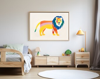 Lion King of the Jungle Colorful Illustration Prints | Nursery Kids Room Theme  | Instant Download Wall Art | Minimalist Design