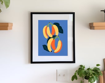 Banana Bunch Kitchen Decor Art Print | Graphic Design Digital Download | Minimalist Aesthetic Interior Design | Fruit Illustration Poster