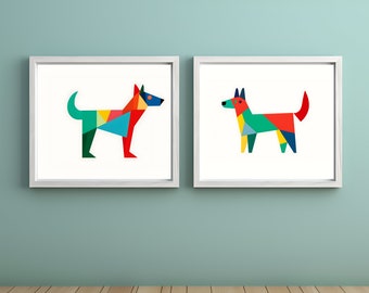 Dog Color Block Nursery Room Decor Prints | Set of 2 Digital Print Bundle | Neutral Room Nursery Decor |  Doggo Illustrations