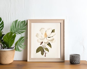 Magnolia Bloom Vintage Botanical Illustration | Digital Print Download | Elegant Floral Decor | Nature Themed Prints | DIY Flower Wall Decor