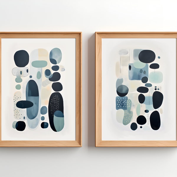 Abstract Minimalist Set of 2 Digital Print Bundle | Modern Organic Forms Decor | Geometric Shapes Design Poster Art | Contemporary Wall Art