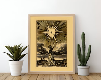 The Star Tarot Illustration Art Print | Instant Download Printable Wall Art | Vintage Tarot  Card Poster | Witchy Mystic Wall Art