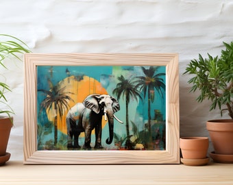 Wandering Elephant Photo Collage Composition |  Printable Digital Art Design | Eclectic Boho Wall Decor | Elephant Print Digital Download