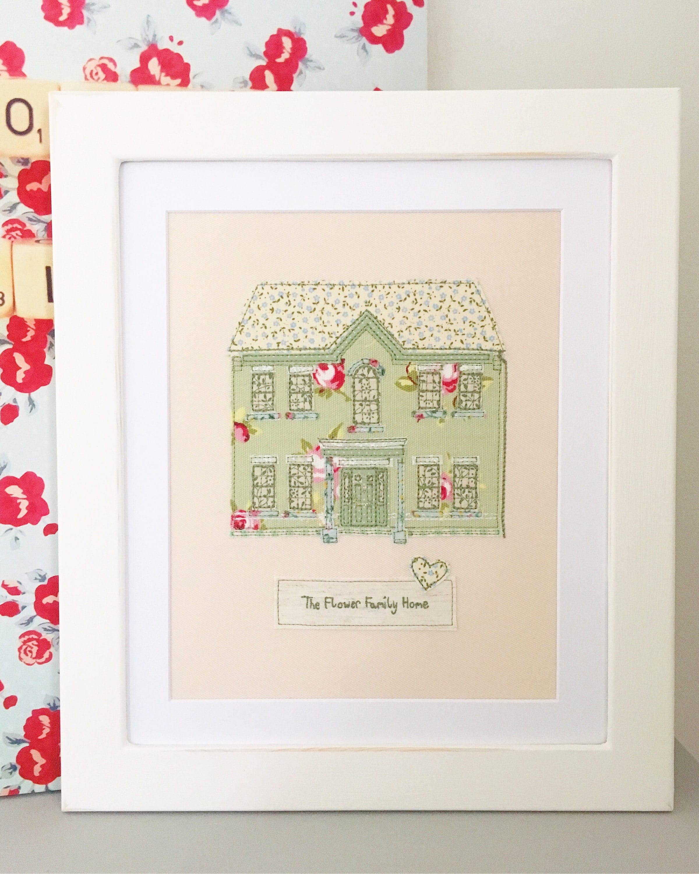 Framed Personalised Stitched House Picture, Contemporary Home Gift